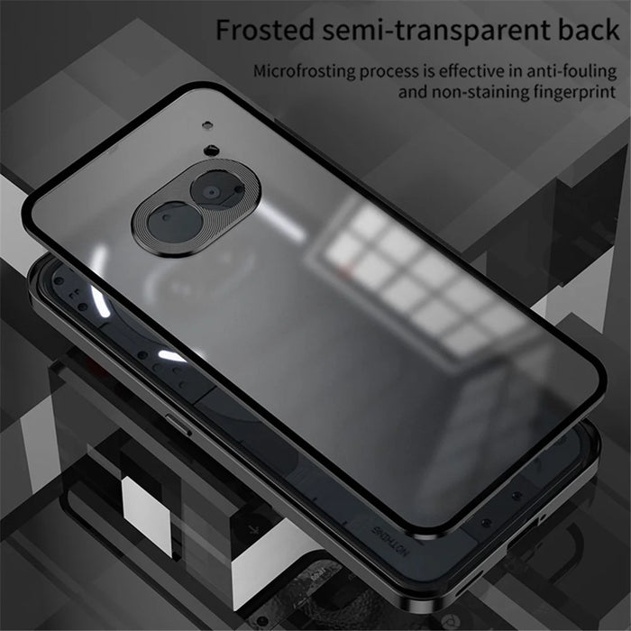 For Nothing Phone (2a) Case Pop-Up Snap Lock Anti-Drop Aluminium Alloy+PC Matte Phone Cover - Black - 6