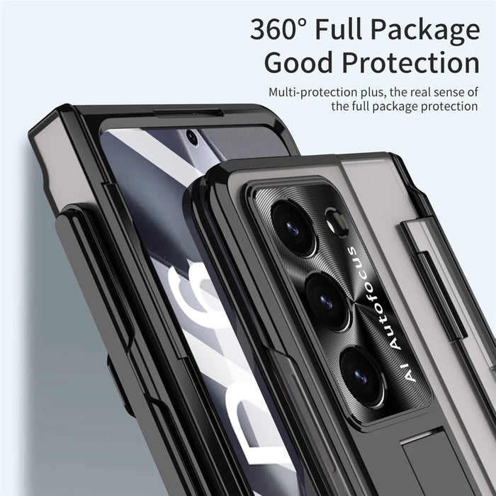 For Samsung Galaxy Z Fold6 5G Kickstand Phone Case PC Folding Cover with Tempered Glass Film + Stylus Pen - Black - 6