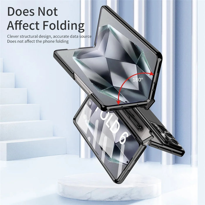 For Samsung Galaxy Z Fold6 5G Kickstand Phone Case PC Folding Cover with Tempered Glass Film + Stylus Pen - Black - 7