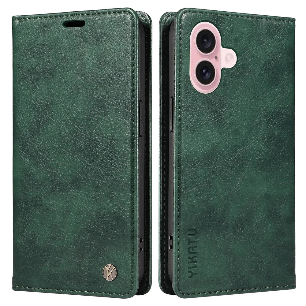 YIKATU YK-006 For iPhone 16 Wallet Case Scratch-Proof Leather Phone Cover - Green - 1