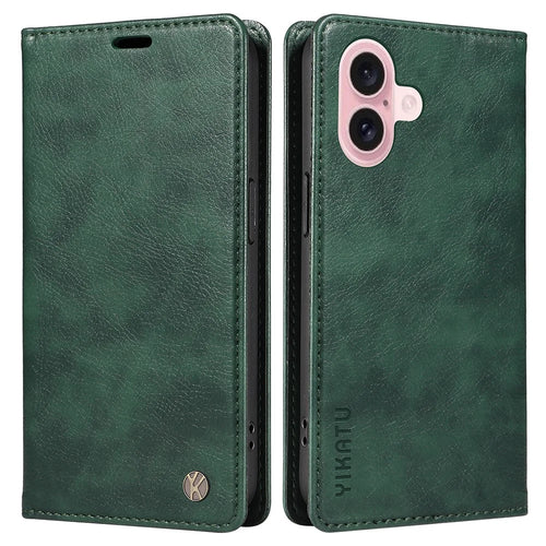 YIKATU YK-006 For iPhone 16 Wallet Case Scratch-Proof Leather Phone Cover - Green - 1