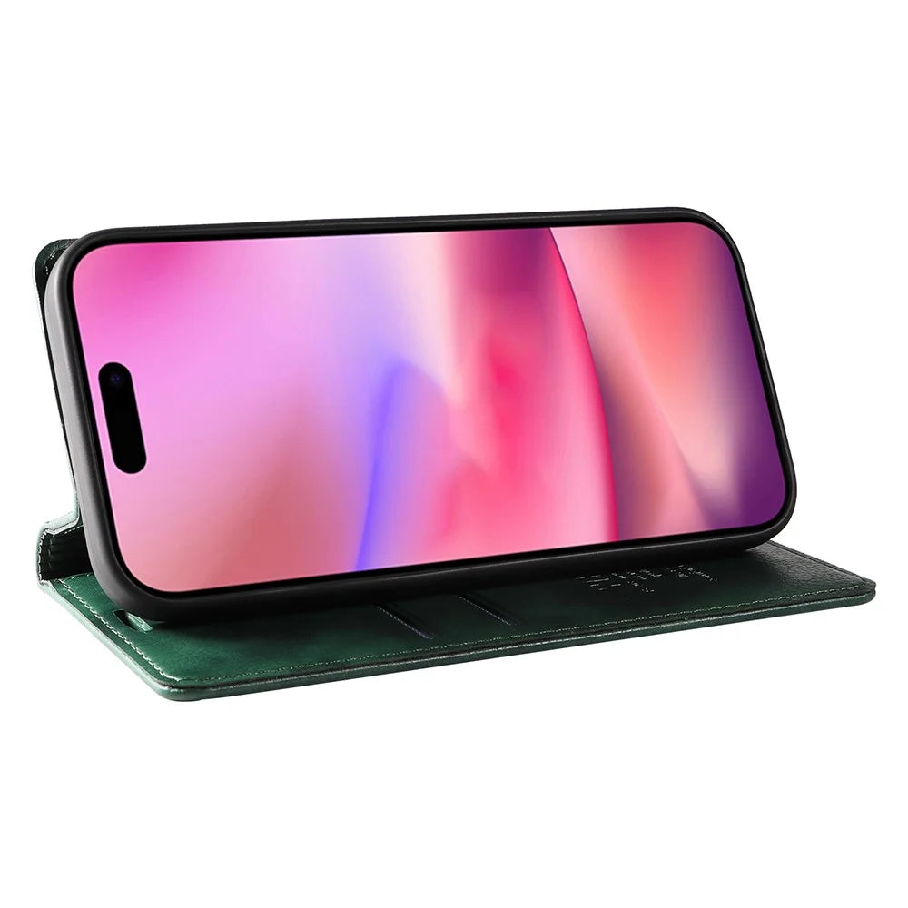 YIKATU YK-006 For iPhone 16 Wallet Case Scratch-Proof Leather Phone Cover - Green - 3