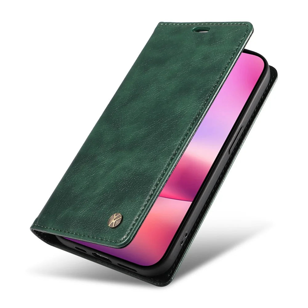 YIKATU YK-006 For iPhone 16 Wallet Case Scratch-Proof Leather Phone Cover - Green - 5