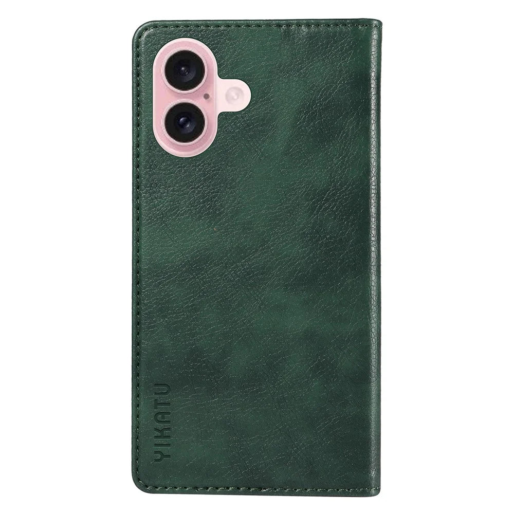 YIKATU YK-006 For iPhone 16 Wallet Case Scratch-Proof Leather Phone Cover - Green - 7