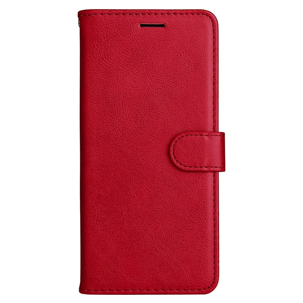 For iPhone 16 Plus Case Solid Color Leather Mobile Cover Wallet Stand with Strap - Red - 7