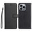 For iPhone 16 Pro Max Case Solid Color Leather Mobile Cover Wallet Stand with Strap - Black - 1