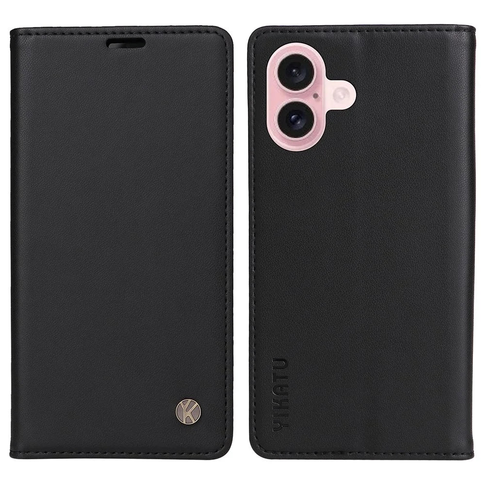 YIKATU YK-001 For iPhone 16 Case PU Leather Stand Wallet Protective Phone Cover - Black - 1