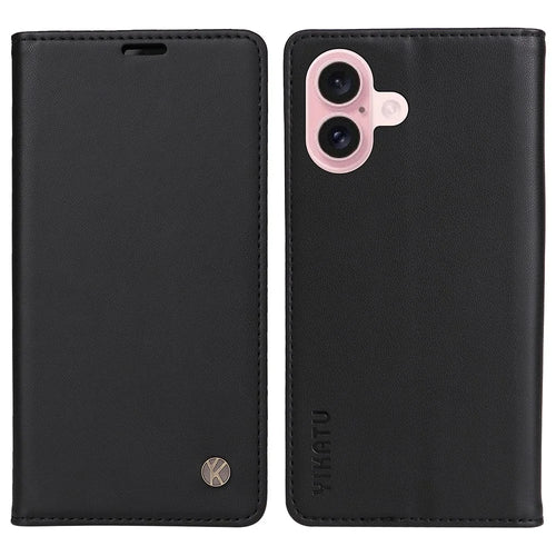 YIKATU YK-001 For iPhone 16 Case PU Leather Stand Wallet Protective Phone Cover - Black - 1