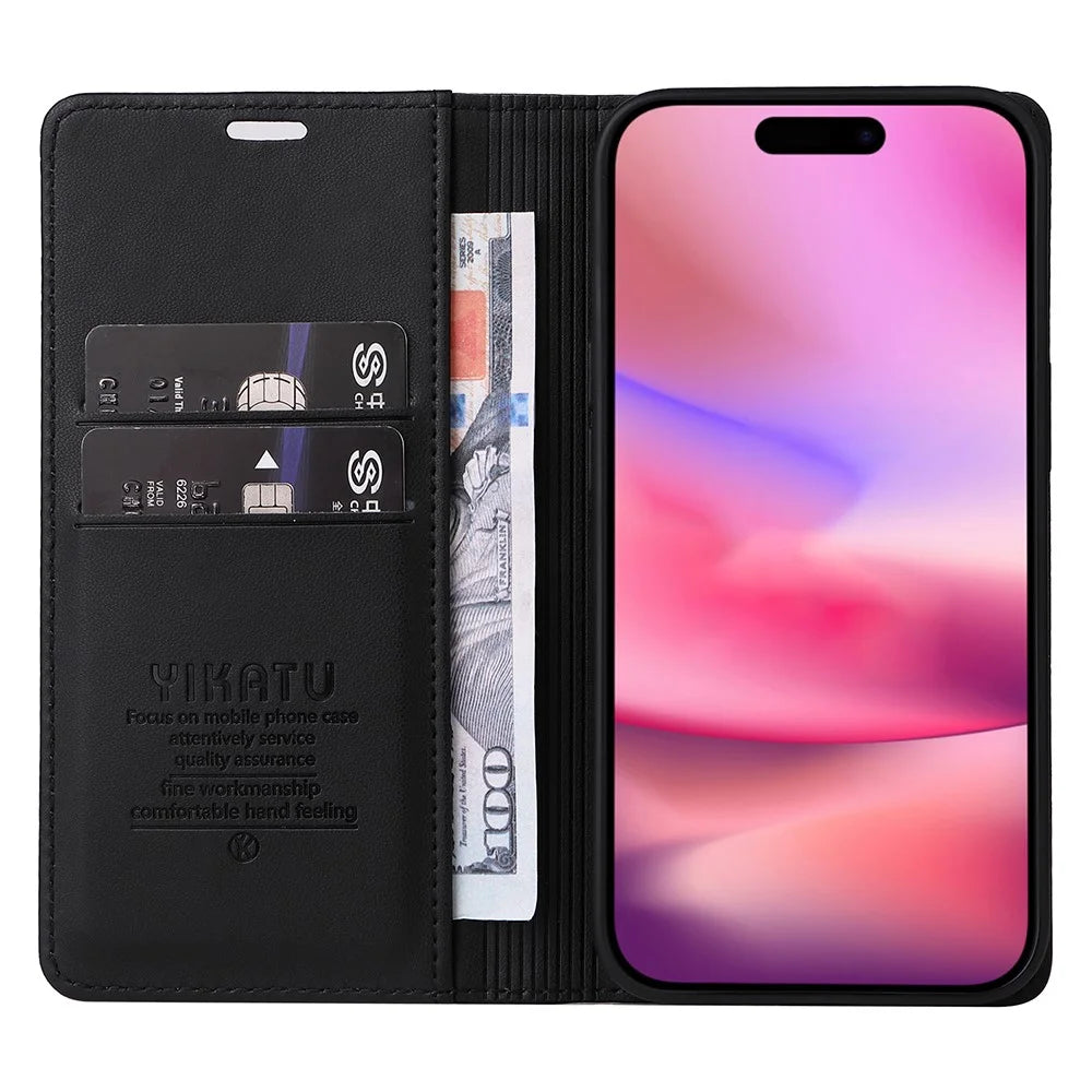 YIKATU YK-001 For iPhone 16 Case PU Leather Stand Wallet Protective Phone Cover - Black - 2