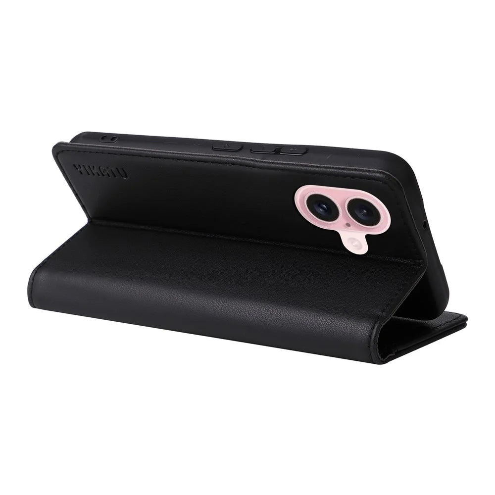 YIKATU YK-001 For iPhone 16 Case PU Leather Stand Wallet Protective Phone Cover - Black - 3