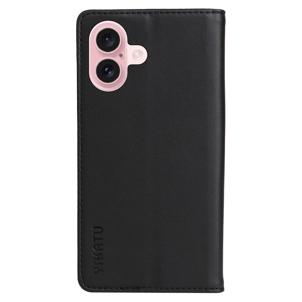 YIKATU YK-001 For iPhone 16 Case PU Leather Stand Wallet Protective Phone Cover - Black - 7