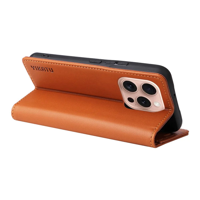 YIKATU YK-001 For iPhone 16 Pro Protective Case PU Leather Stand Wallet Phone Cover - Brown - 3