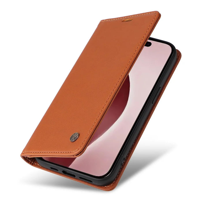 YIKATU YK-001 For iPhone 16 Pro Protective Case PU Leather Stand Wallet Phone Cover - Brown - 5