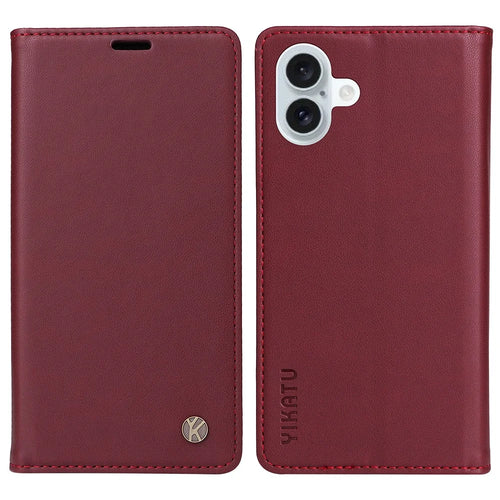 YIKATU YK-001 For iPhone 16 Plus Case Magnetic Closing Leather Phone Cover - Wine Red - 1