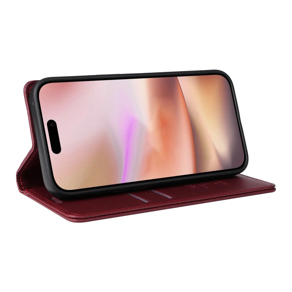 YIKATU YK-001 For iPhone 16 Plus Case Magnetic Closing Leather Phone Cover - Wine Red - 4