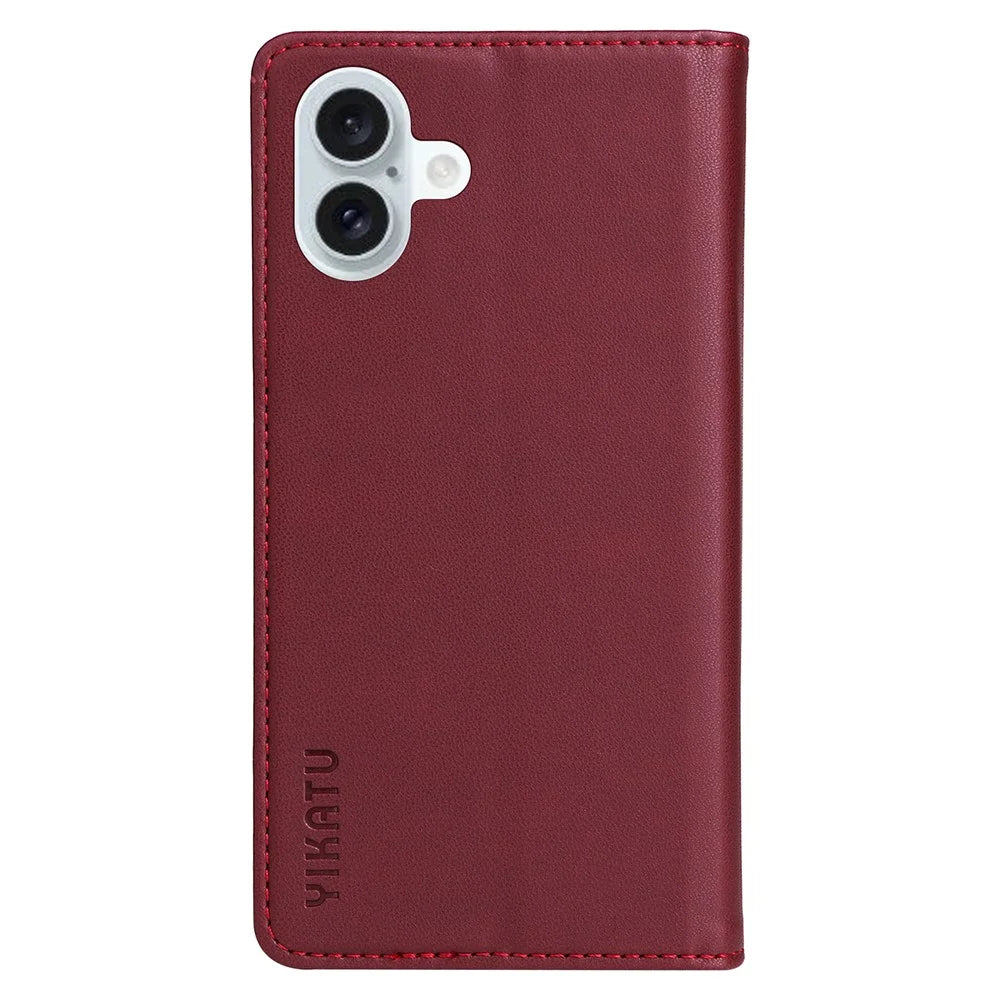 YIKATU YK-001 For iPhone 16 Plus Case Magnetic Closing Leather Phone Cover - Wine Red - 7