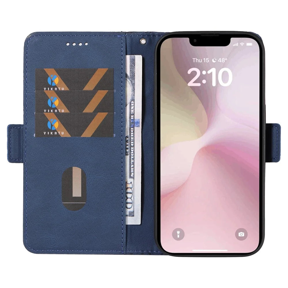 For iPhone 17e / 16e Wallet Case Rhombus Grid Leather Shockproof Phone Cover - Blue - 2
