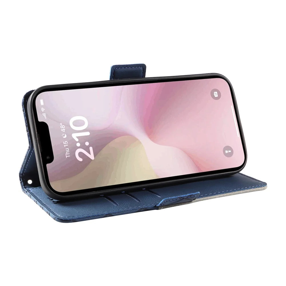 For iPhone 17e / 16e Wallet Case Rhombus Grid Leather Shockproof Phone Cover - Blue - 3