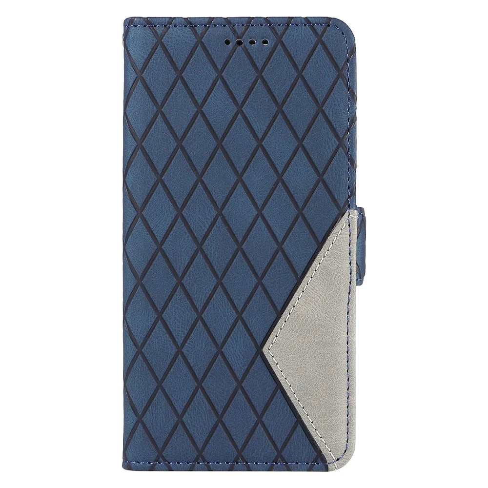 For iPhone 17e / 16e Wallet Case Rhombus Grid Leather Shockproof Phone Cover - Blue - 6