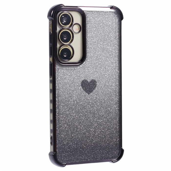 For Samsung Galaxy A34 5G Case Heart Pattern Drop Protection Glitter TPU Phone Cover - Black - 1