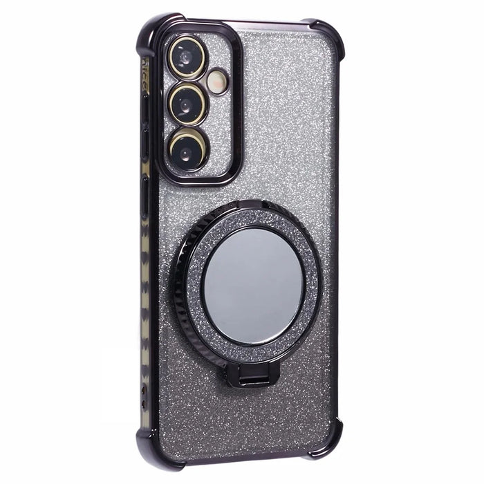 For Samsung Galaxy A54 5G Case TPU Glitter Phone Cover with Kickstand and Mirror - Black - 1