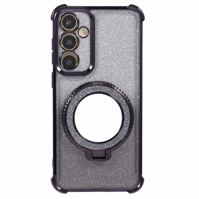 For Samsung Galaxy A54 5G Case TPU Glitter Phone Cover with Kickstand and Mirror - Black - 2