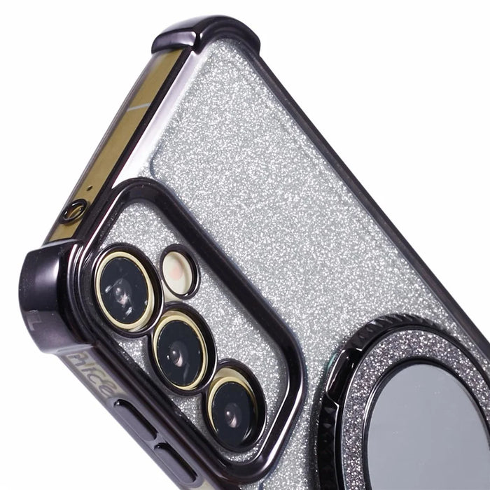 For Samsung Galaxy A54 5G Case TPU Glitter Phone Cover with Kickstand and Mirror - Black - 7