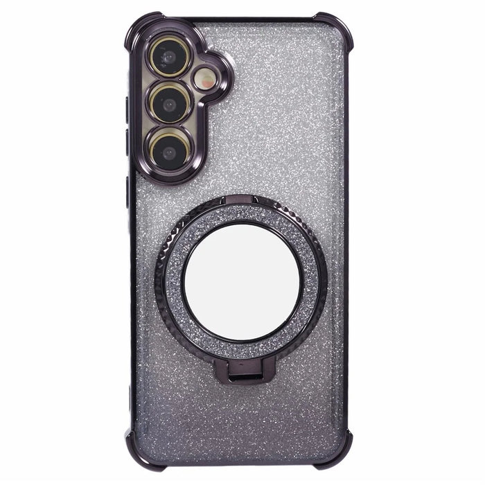 For Samsung Galaxy A15 5G Case TPU Glitter Phone Cover with Kickstand and Mirror - Black - 1