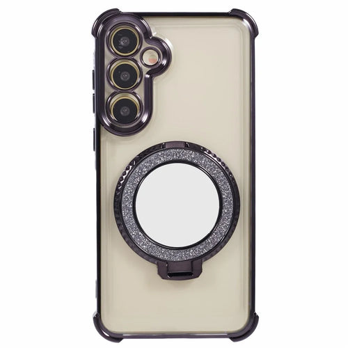 For Samsung Galaxy A35 5G Side Heart Pattern Case Kickstand TPU Phone Cover with Mirror - Black - 1