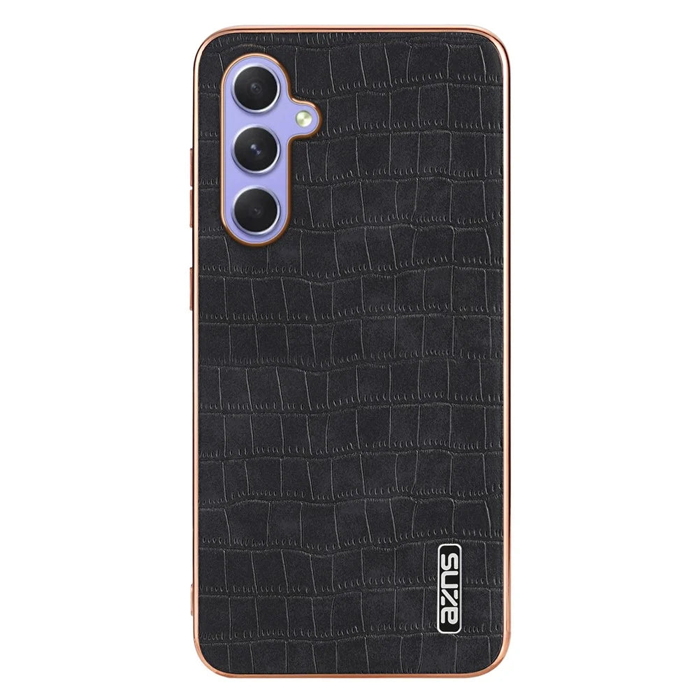 AZNS For Samsung Galaxy S23 FE Phone Case Crocodile Texture Electroplating Leather Back Cover - Black - 2