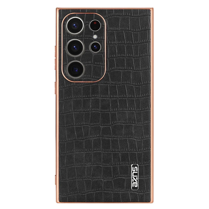 AZNS For Samsung Galaxy S24 Ultra Case Crocodile Texture Leather+TPU Electroplating Phone Shell - Black - 2
