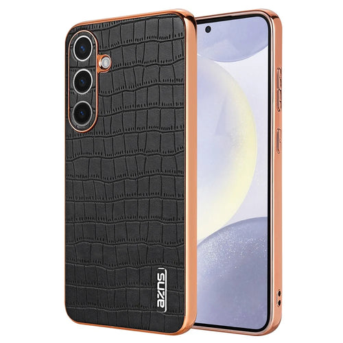 AZNS For Samsung Galaxy S24+ Case Electroplating Crocodile Texture PU+TPU Phone Case - Black - 1