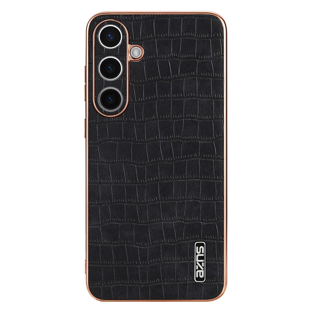 AZNS For Samsung Galaxy S24+ Case Electroplating Crocodile Texture PU+TPU Phone Case - Black - 2