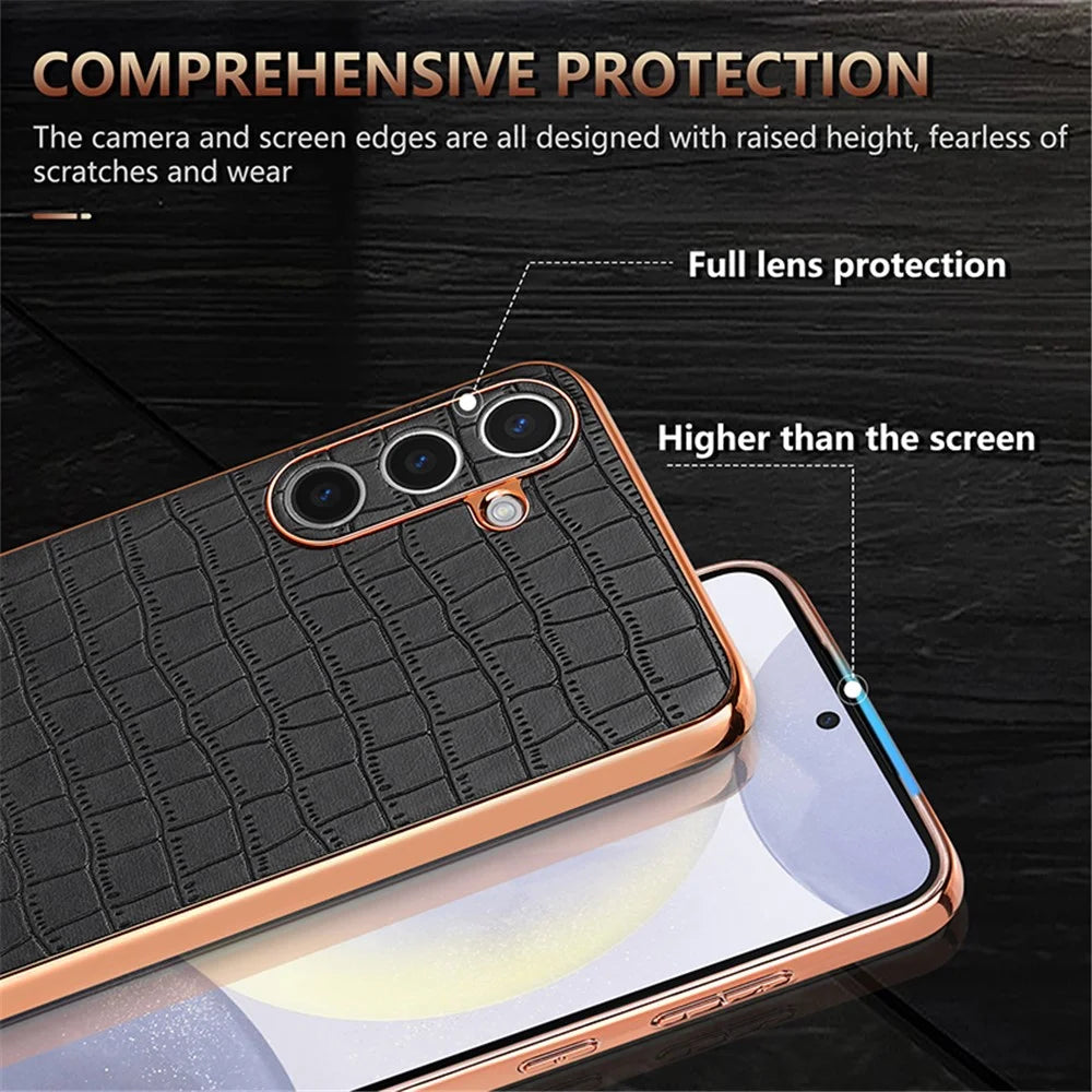 AZNS For Samsung Galaxy S24+ Case Electroplating Crocodile Texture PU+TPU Phone Case - Black - 7
