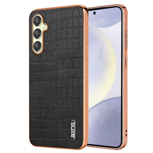 AZNS For Samsung Galaxy A15 4G / A15 5G Electroplating Case Crocodile Texture PU+TPU Phone Cover - Black - 1