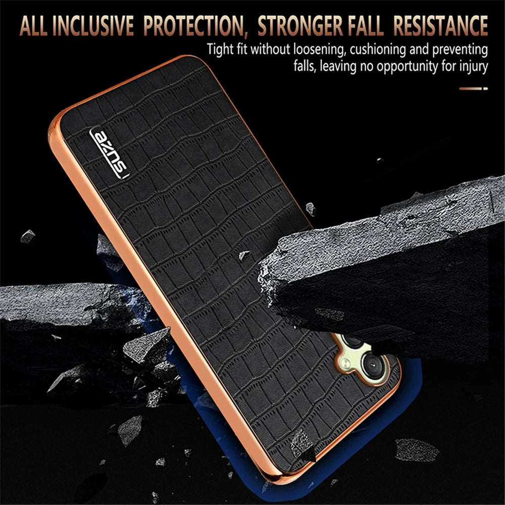 AZNS For Samsung Galaxy A15 4G / A15 5G Electroplating Case Crocodile Texture PU+TPU Phone Cover - Black - 5