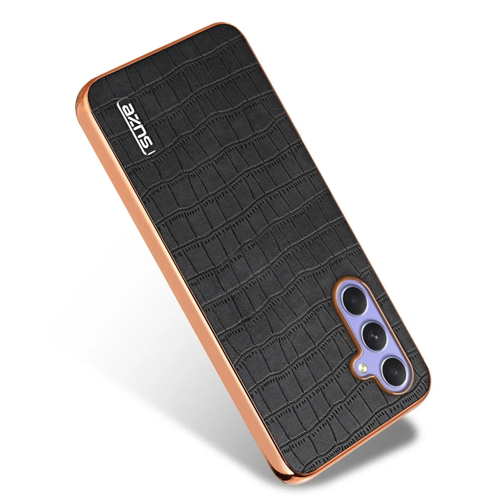 AZNS For Samsung Galaxy A34 5G Electroplating Case Crocodile Texture Leather+TPU Phone Cover - Black - 3