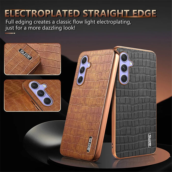 AZNS For Samsung Galaxy A55 5G Case Shockproof Crocodile Texture PU+TPU Phone Cover - Black - 4