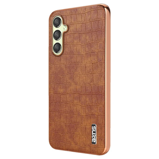 AZNS For Samsung Galaxy A05s 4G Phone Case Crocodile Texture Electroplated Leather+TPU Cover - Brown - 1