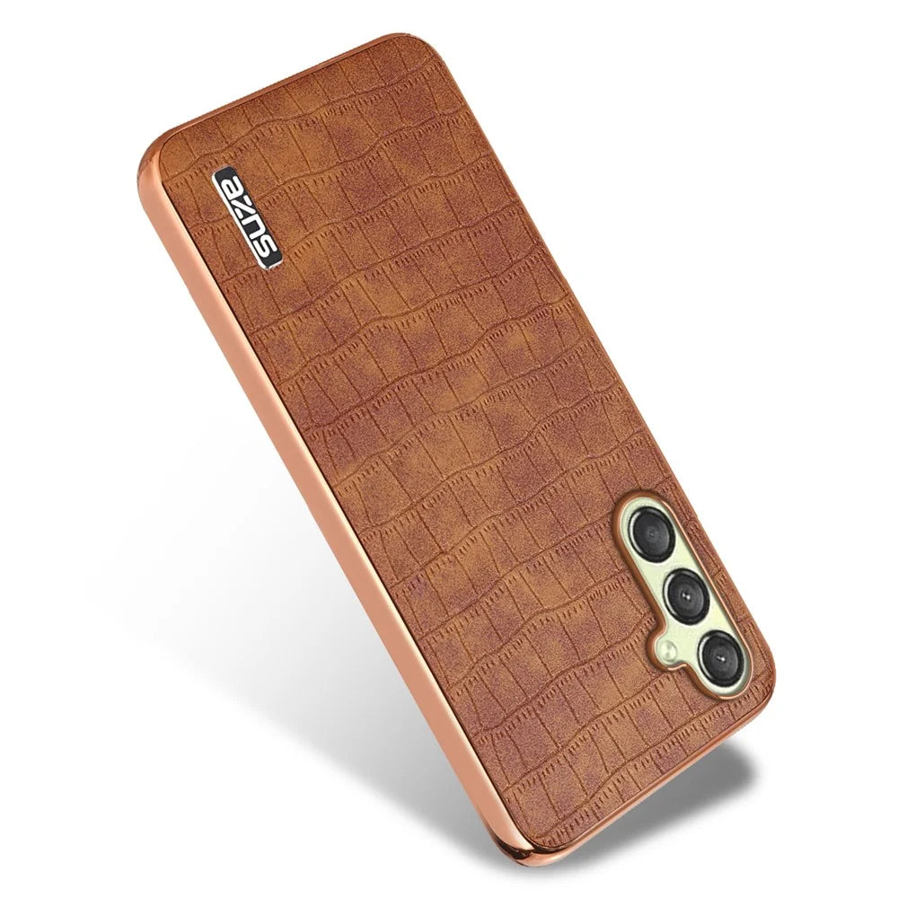 AZNS For Samsung Galaxy A05s 4G Phone Case Crocodile Texture Electroplated Leather+TPU Cover - Brown - 3