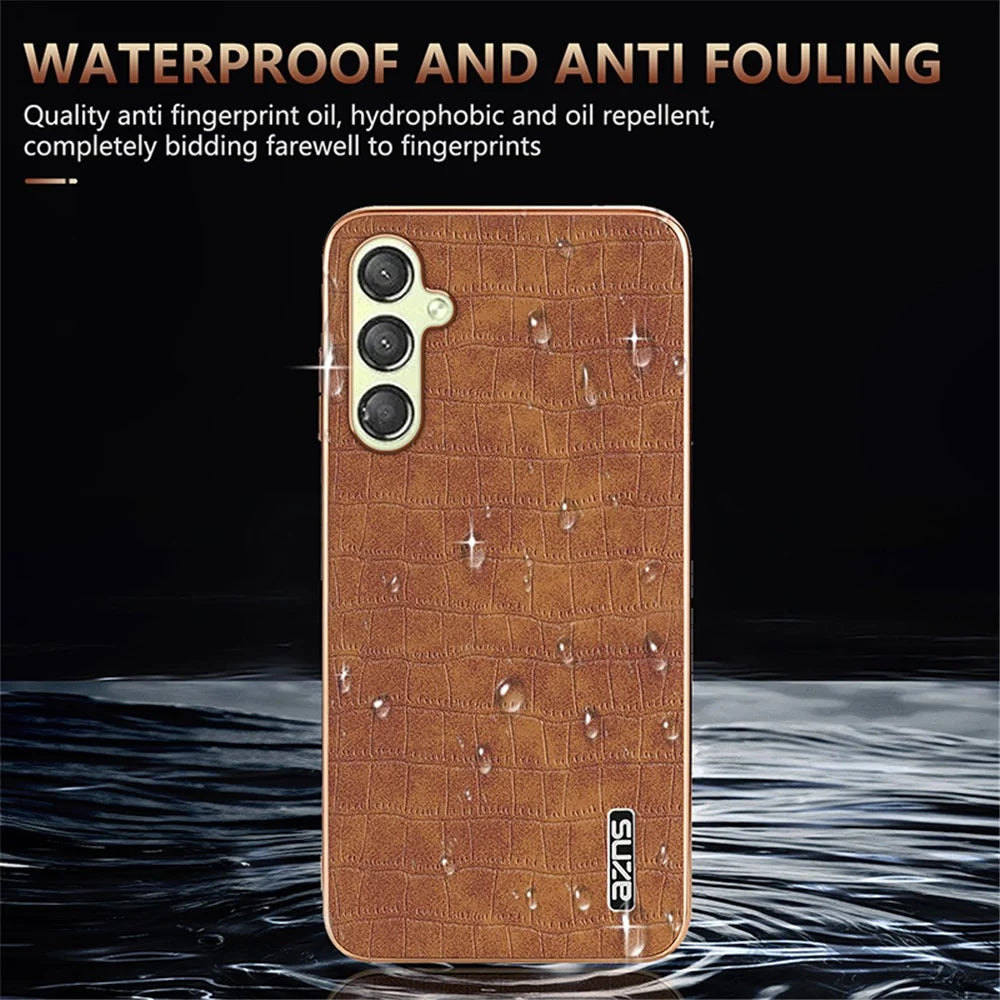 AZNS For Samsung Galaxy A05s 4G Phone Case Crocodile Texture Electroplated Leather+TPU Cover - Brown - 4