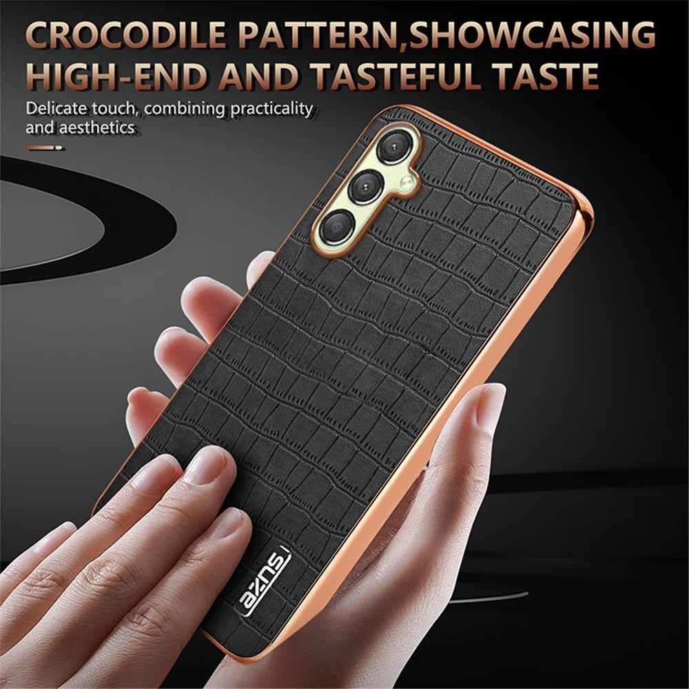 AZNS For Samsung Galaxy A05s 4G Phone Case Crocodile Texture Electroplated Leather+TPU Cover - Brown - 5