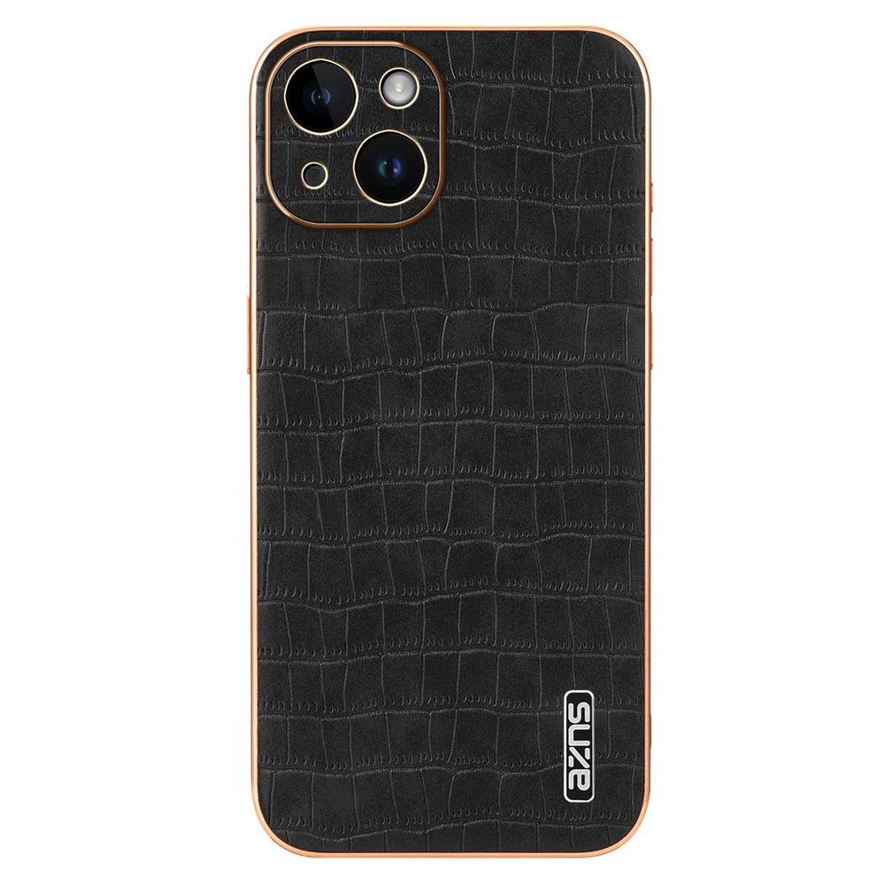 AZNS For iPhone 14 Plus Case Crocodile Texture PU+TPU Shockproof Phone Cover - Black - 3