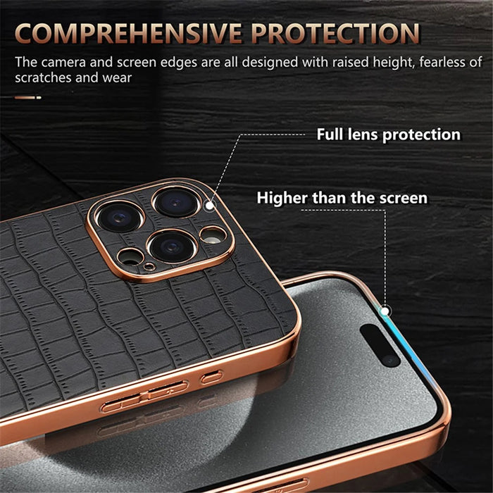 AZNS For iPhone 14 Pro Case Anti-Drop Crocodile Texture Leather+TPU Phone Cover - Brown - 7