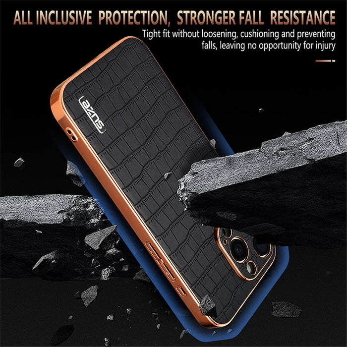 AZNS For iPhone 14 Pro Max Case Crocodile Texture Leather+TPU Anti-Scratch Phone Cover - Green - 5