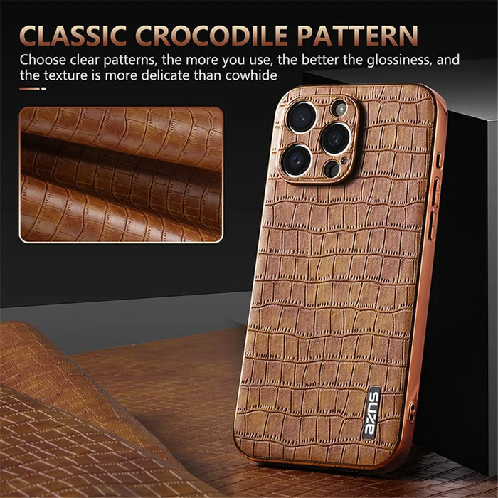 AZNS For iPhone 14 Pro Max Case Crocodile Texture Leather+TPU Anti-Scratch Phone Cover - Green - 6