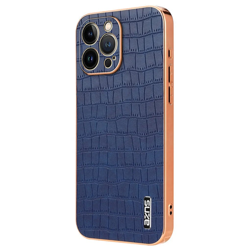 AZNS For iPhone 13 Pro Case Crocodile Texture Leather All Inclusive Back Phone Cover - Blue - 1