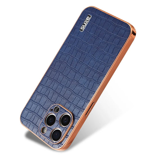 AZNS For iPhone 13 Pro Case Crocodile Texture Leather All Inclusive Back Phone Cover - Blue - 2