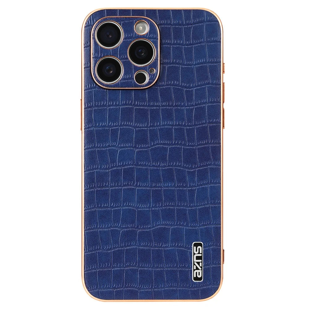 AZNS For iPhone 13 Pro Case Crocodile Texture Leather All Inclusive Back Phone Cover - Blue - 3