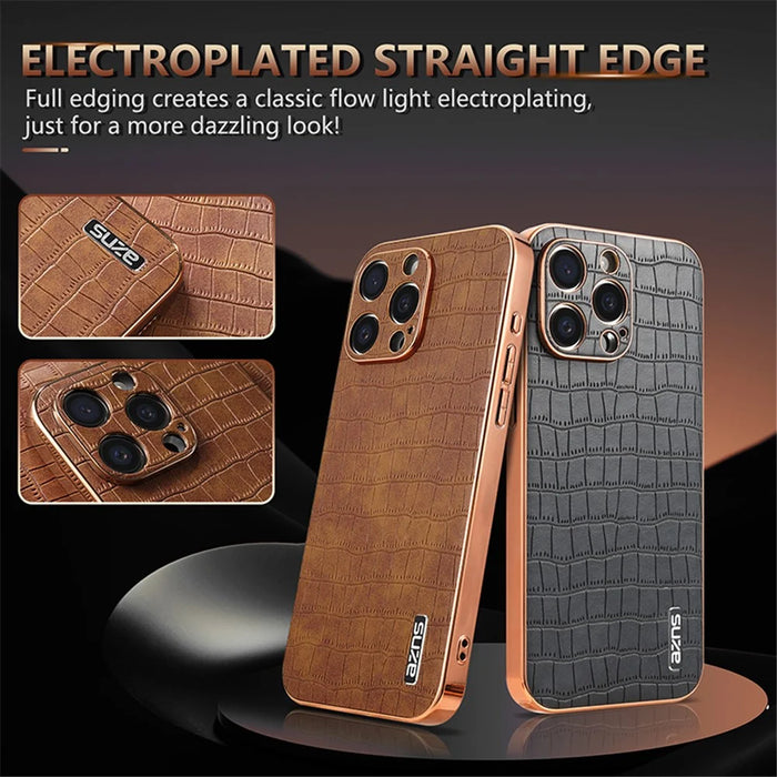 AZNS For iPhone 13 Pro Case Crocodile Texture Leather All Inclusive Back Phone Cover - Blue - 4